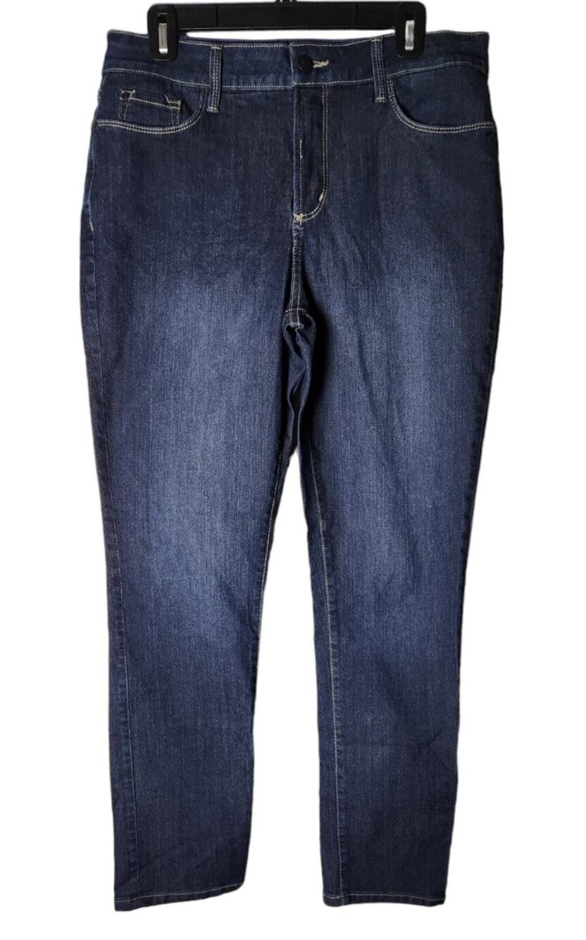 NYDJ Women Jeans Size 12 Dark Blue Mid-Rise Alina Legging Stretch Denim Slimming